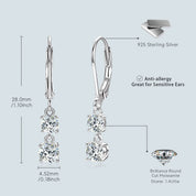 Fashion Sterling Silver 4.5mm 0.40ct 4mm 0.30ct Round Moissanite Leverback Earrings Women's Stud-Style Dangle Drop Earrings