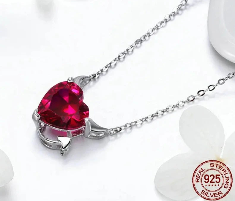 925 Sterling Silver Red Zircon Devil Necklace