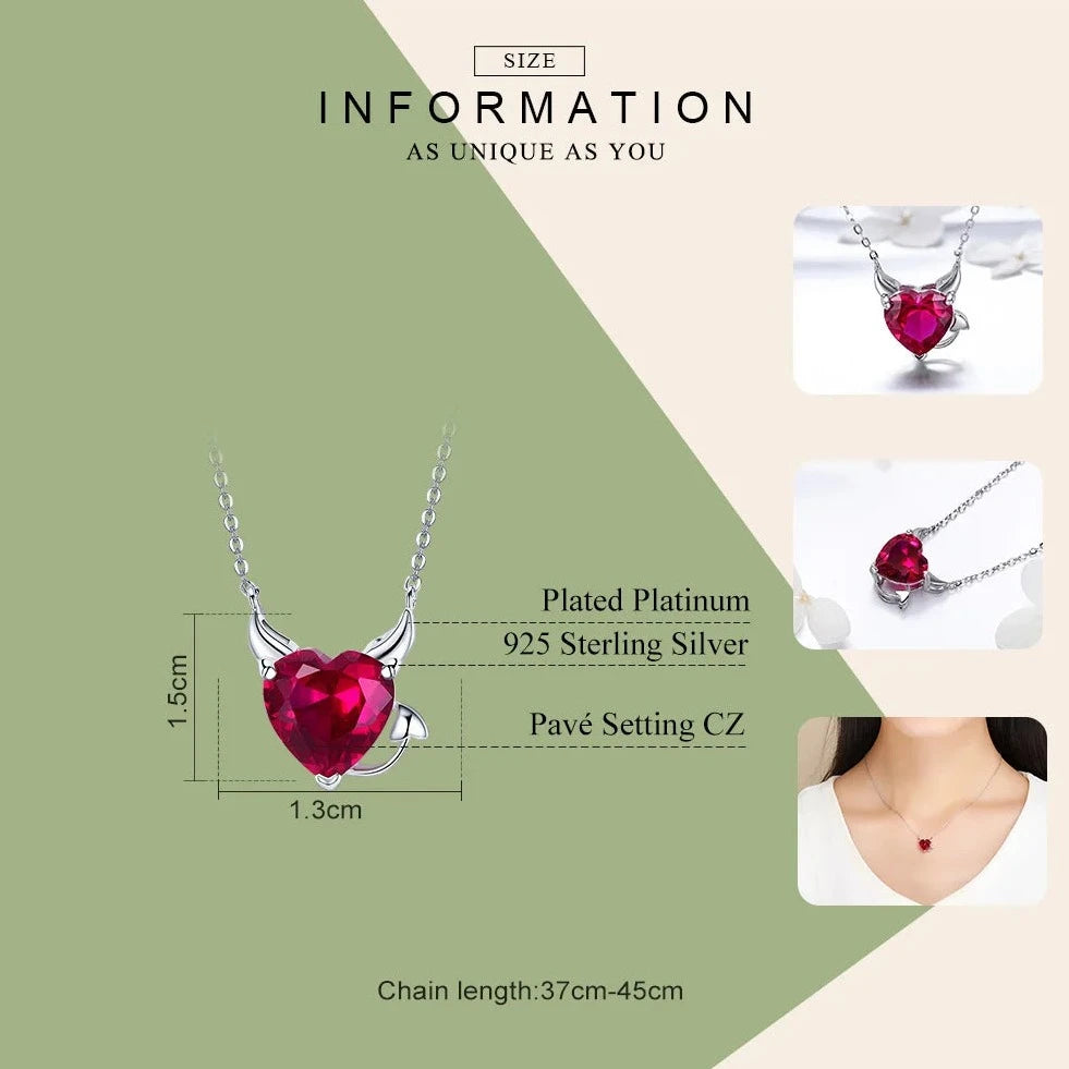 925 Sterling Silver Red Zircon Devil Necklace