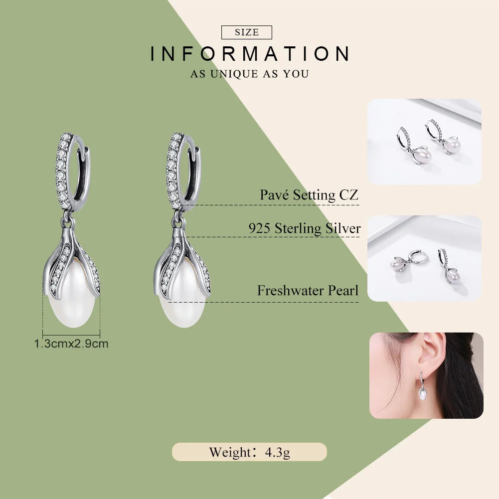 925 Sterling Silver Flower Pearl Earrings