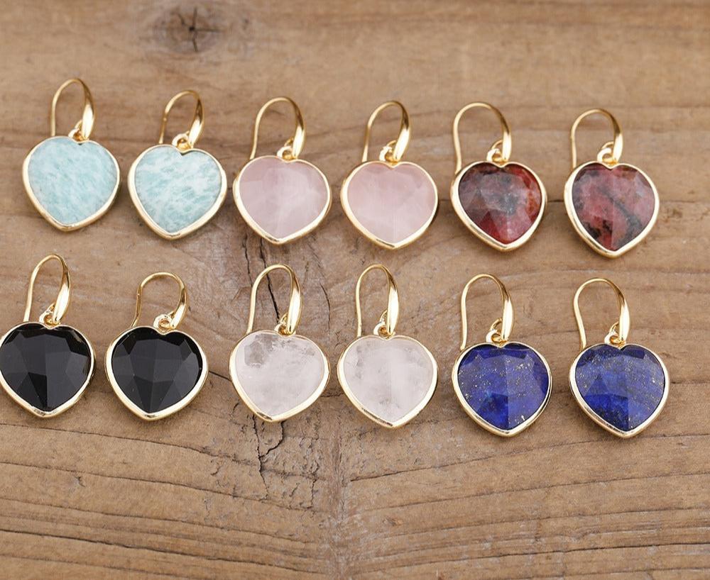 Natural Gemstone Heart Shaped Earrings