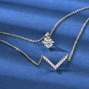 Elegant 925 Silver 5mm & 1.1mm Moissanite V Necklace for Women Double Layers Daily Wear Fashion Ladies Necklace