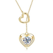 Heart Shaped Necklace Sterling Silver 925 6.5mm & 0.9mm Round Moissanite Double Heart Necklace Women's Fashion Y-Shaped Necklace