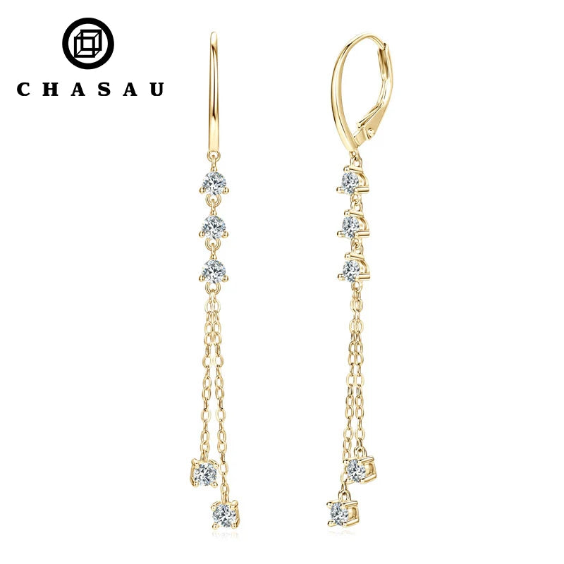 Women's Chain Earrings 925 Sterling Silver 1.00CTTW Round Moissanite Drop Earrings for Women