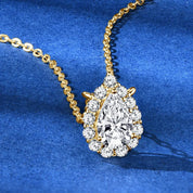 S925 Sterling Silver Wedding Gem Necklaces 1 Carat 1ct Pear Shaped Moissanite Halo Waterdrop Necklace Pendant for Women