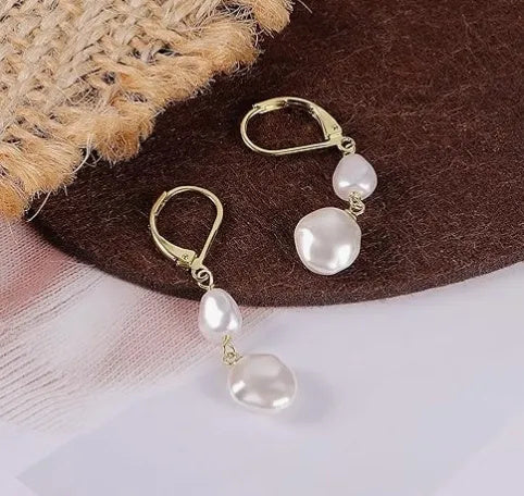 925 Sterling Silver Natural Round Pearl Drop Earrings