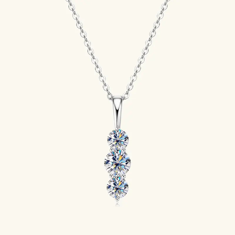 Light Luxury Fashion 925 Silver 5mm&4mm Round D Color VVS1 Moissanite Three-Stone Vertical Pendant Necklace for Women