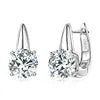Sparkling Wedding 925 Silver 8mm 2.0ct Round Moissanite Earrings Womens Fashion Single Stone U-Shape Earrings