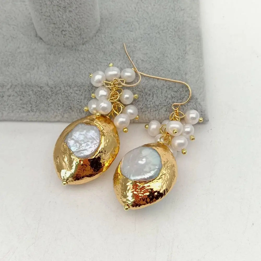 Natutal White Keshi Pearl Gold Hook Earrings