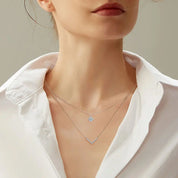 Elegant 925 Silver 5mm & 1.1mm Moissanite V Necklace for Women Double Layers Daily Wear Fashion Ladies Necklace