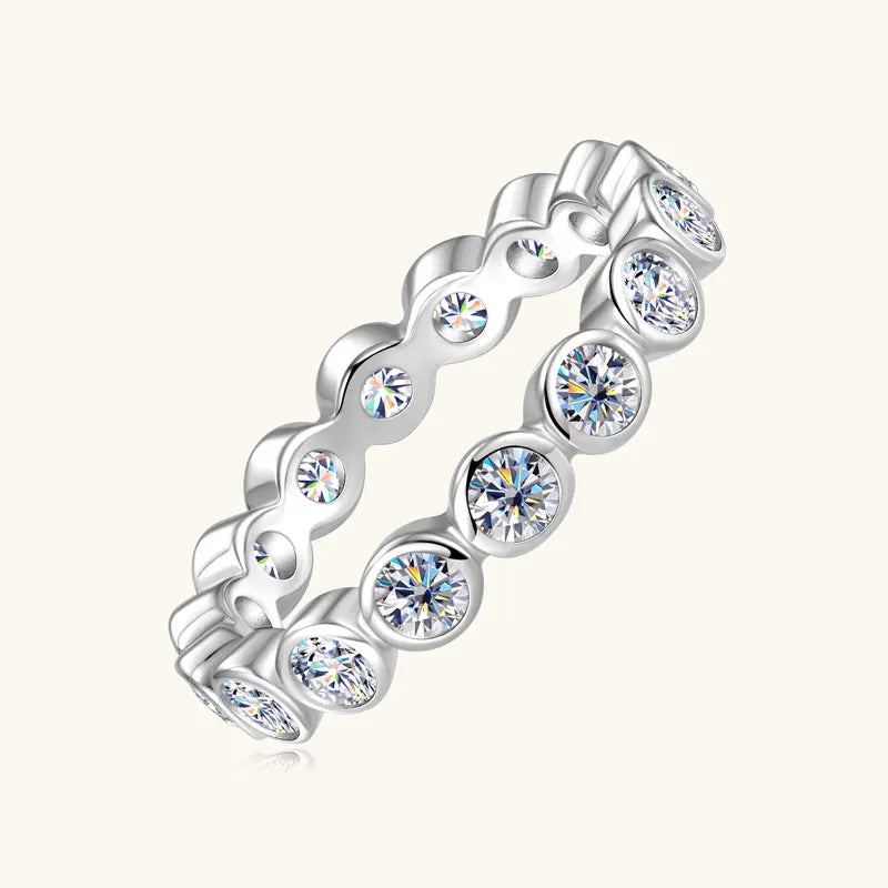 925 Silver Clad 3MM 0.1ct Moissanite Full Stones Muddle Ring Wedding Eternity Bands Stack Engagement Ring for Women