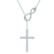 925 Silver Round Cut 2.5mm&1.8mm&1.7mm&1.5mm&1mm Moissanite Y Lariat Infinity Necklace Faith Hope Love Cross Pendant Necklace