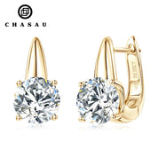 Sparkling Wedding 925 Silver 8mm 2.0ct Round Moissanite Earrings Womens Fashion Single Stone U-Shape Earrings