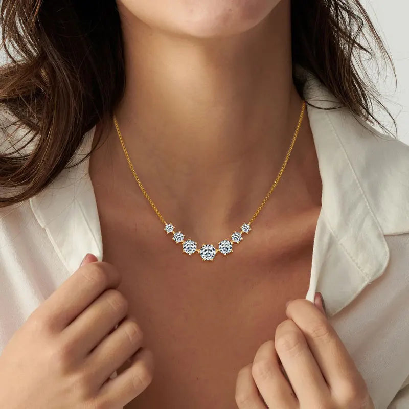 Women Smile Necklace 925 Silver 7.5mm&6.5mm&5mm&4mm Lab Created Diamond Moissanite 7-Stone Smiley Chain Pendant Necklace