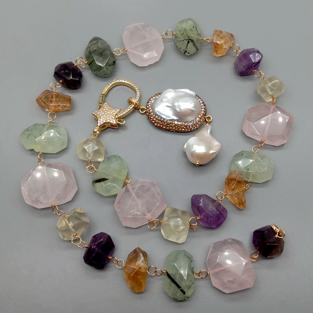 Natural baroque pearl pendant and gemstone necklace