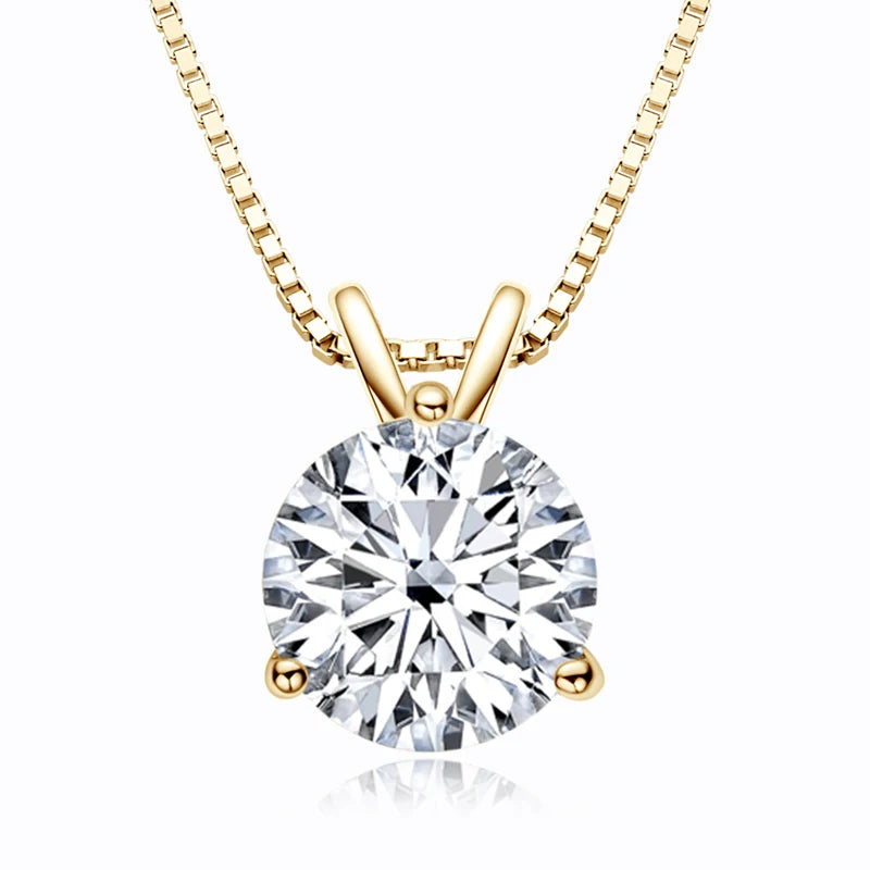 Classic 925 Sterling Silver Plating 14K Gold 1ct 2ct 3ct Round Cut 3 Prong Setting Moissanite Pendant Necklace for Women