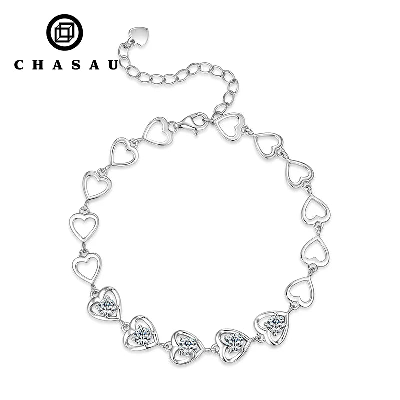 Luxury Romantic 925 Silver 4mm 0.30ct Moissanite Eternal Infinity Heart-Shaped Bracelet for Women Valentine's Day Gift