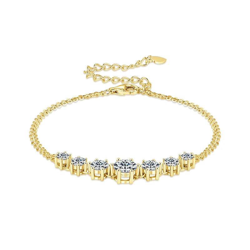 925 Sterling Silver Charm Six Claw 7-Stone Bracelet 6.5mm&5mm&4mm&3.5mm All D Moissanite Diamond Chain Bracelet for Women