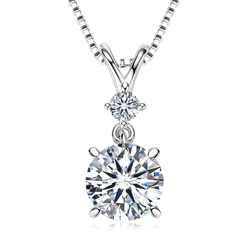Fashion Round Cut 6.5mm 1.0ct Moissanite S925 Sterling Silver Heart Shape Four Claw Two-stone Pendant Necklace Women's Jewelry
