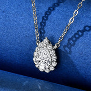 S925 Sterling Silver Wedding Gem Necklaces 1 Carat 1ct Pear Shaped Moissanite Halo Waterdrop Necklace Pendant for Women
