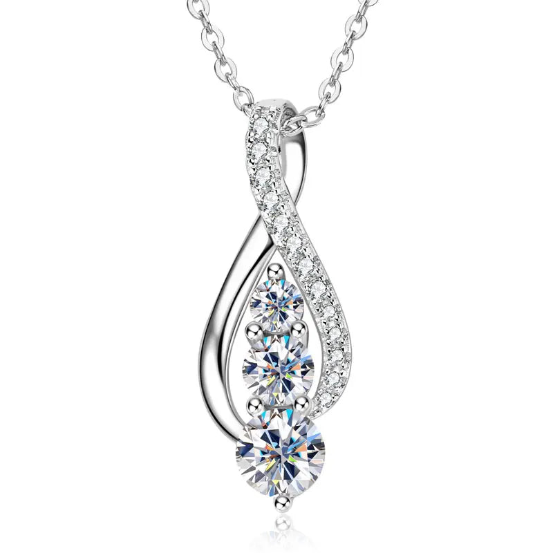 Fashion Sterling Silver Round 5mm&4mm&3mm S925 1ct VVS Full Moissanite Infinity Classic Engagement Pendant Necklace for Women