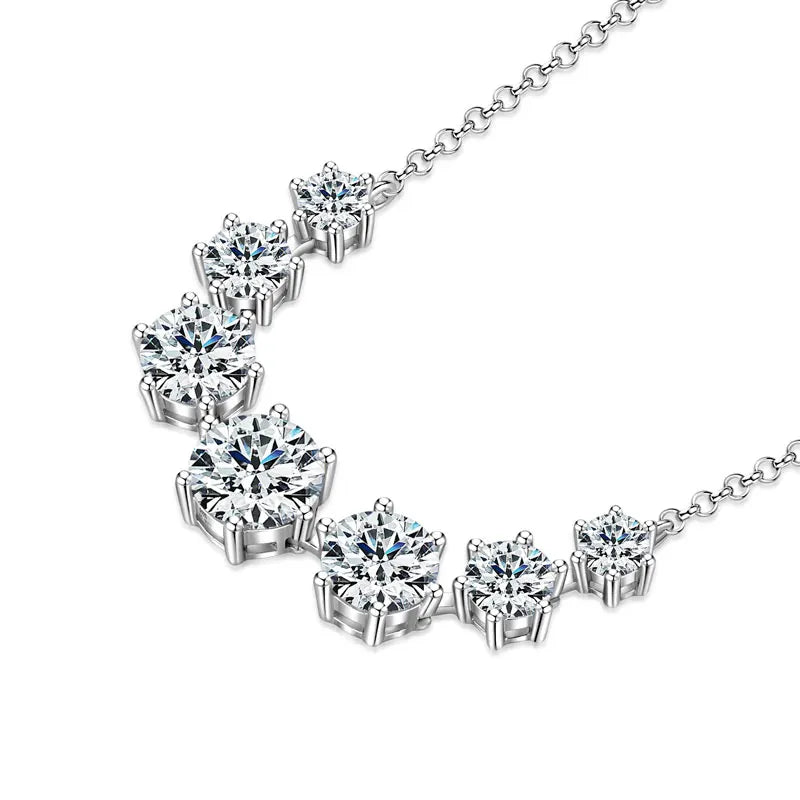 Women Smile Necklace 925 Silver 7.5mm&6.5mm&5mm&4mm Lab Created Diamond Moissanite 7-Stone Smiley Chain Pendant Necklace
