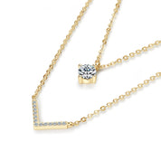 Elegant 925 Silver 5mm & 1.1mm Moissanite V Necklace for Women Double Layers Daily Wear Fashion Ladies Necklace