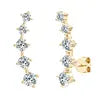 925 Silver 4.5mm & 4mm & 3mm Round D Color VVS1 Moissanite Women Fashion Design Creeper Crawler Earrings with Certificate