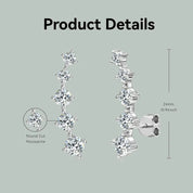 925 Silver 4.5mm & 4mm & 3mm Round D Color VVS1 Moissanite Women Fashion Design Creeper Crawler Earrings with Certificate