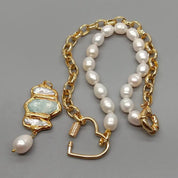Natural White Rice Pearl & Amazonite Pendant Necklace