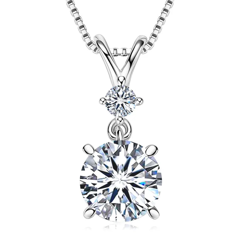 Fashion Round Cut 6.5mm 1.0ct Moissanite S925 Sterling Silver Heart Shape Four Claw Two-stone Pendant Necklace Women's Jewelry