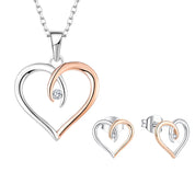 925 Sterling Silver Heart Pendant Necklace set