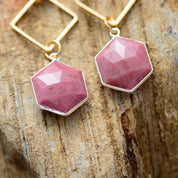 Natural Gemstone Rhodonite Dangle Earrings
