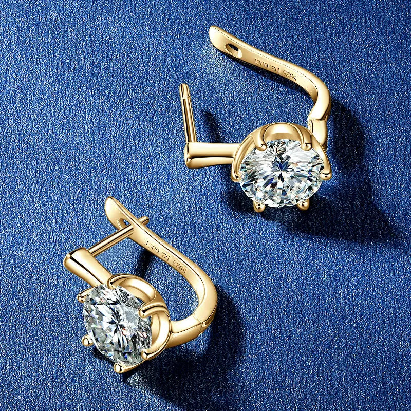 Fine Jewelry Stud Earrings 8mm 2.0ct Moissanite 925 Sterling Silver Six Claw Solitaire U Huggies VVS1 Moissanite Hoop Earrings