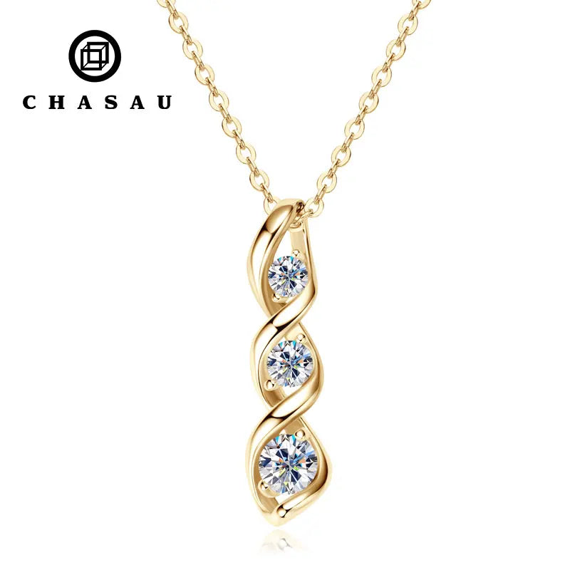 Daily Jewelry Gift 925 Silver 4.5mm&3.5mm&3mm D Color Moissanite 3 Stone Infinity Pendant Necklace for Women