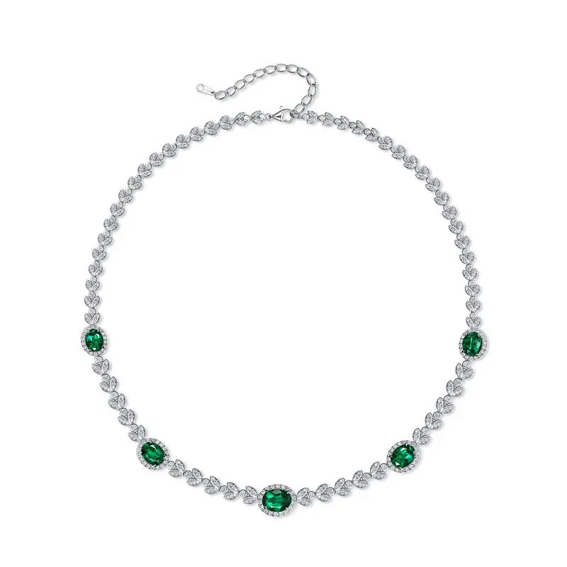 925 Sterling Silver Round Emerald Pendant Necklace