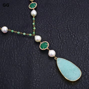 Natural Keshi Pearl & Jade Necklace With Amazonite Gemstone Pendant