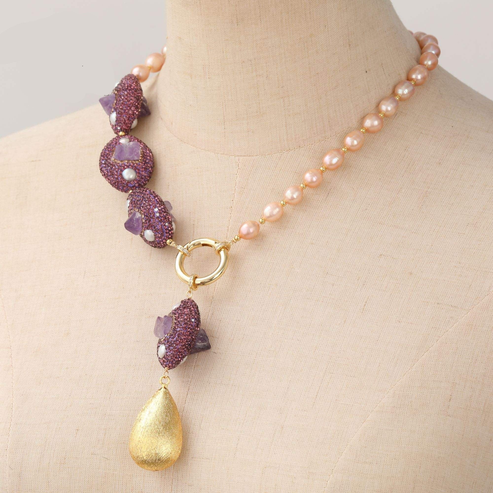 Amethyst Natural Pink Pearl Necklace