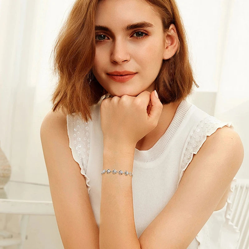 Luxury Romantic 925 Silver 4mm 0.30ct Moissanite Eternal Infinity Heart-Shaped Bracelet for Women Valentine's Day Gift
