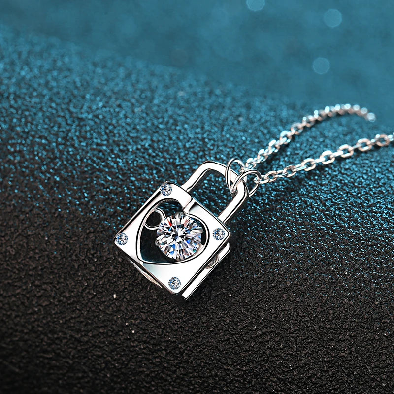 0.3CT D Color VVS1 Moissanite Diamond Lock Dancing Pendant 925 Sterling Silver Spiritual Pendant Necklace for Women