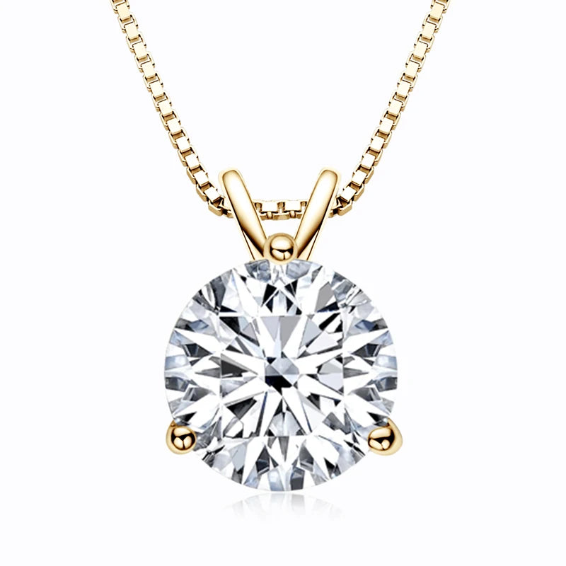 Classic 925 Sterling Silver Plating 14K Gold 1ct 2ct 3ct Round Cut 3 Prong Setting Moissanite Pendant Necklace for Women
