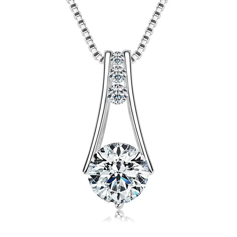 925 Sterling Silver Original Certified 8mm 2.0ct D Color VVS1 Moissanite Trapeze Pendant Station Necklaces