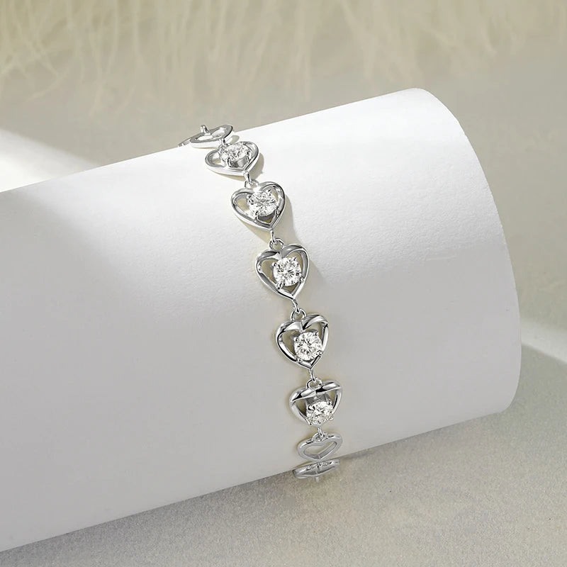 Luxury Romantic 925 Silver 4mm 0.30ct Moissanite Eternal Infinity Heart-Shaped Bracelet for Women Valentine's Day Gift