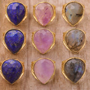 Natural Gemstone Teardrop Ring