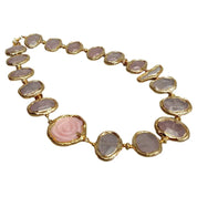 Natural Rose Quartz Biwa Pearl Necklace