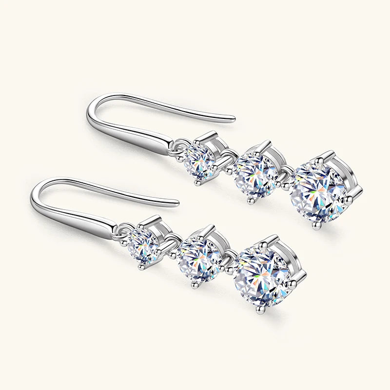 Female Full Moissanite Diamond 925 Silver Round Cut 6.5mm&5mm&4mm Moissanite Dangle Hook Earrings for Women