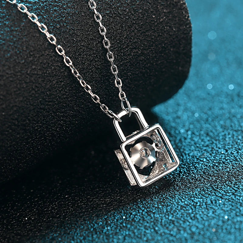 0.3CT D Color VVS1 Moissanite Diamond Lock Dancing Pendant 925 Sterling Silver Spiritual Pendant Necklace for Women