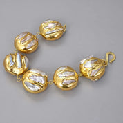 Natural White Keshi Biwa Pearl Gold Bracelet