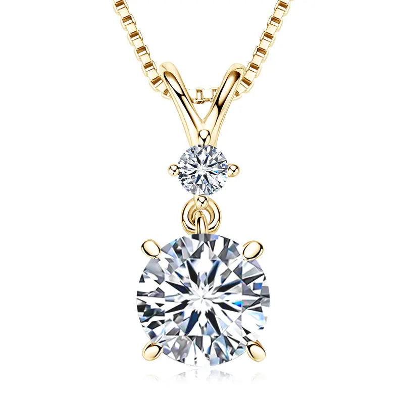 Fashion Round Cut 6.5mm 1.0ct Moissanite S925 Sterling Silver Heart Shape Four Claw Two-stone Pendant Necklace Women's Jewelry