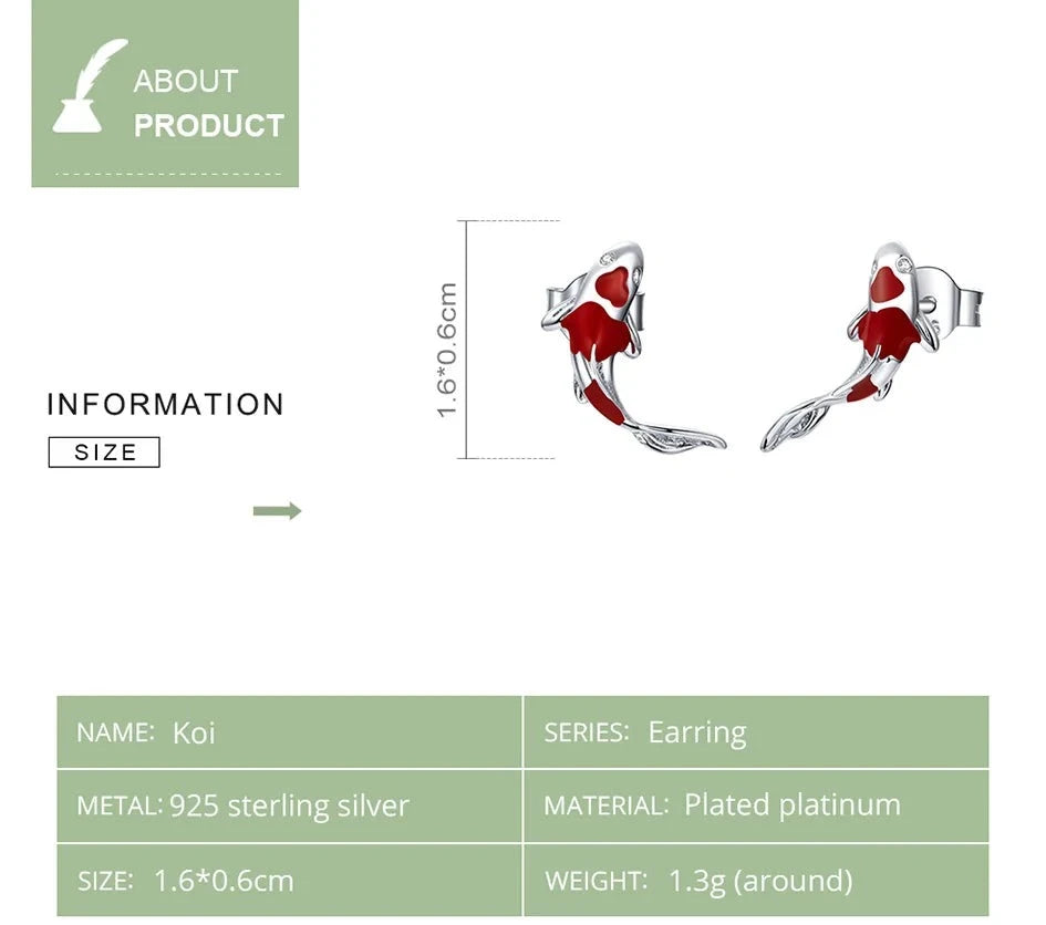 925 Sterling Silver Koi Fish Ear Studs